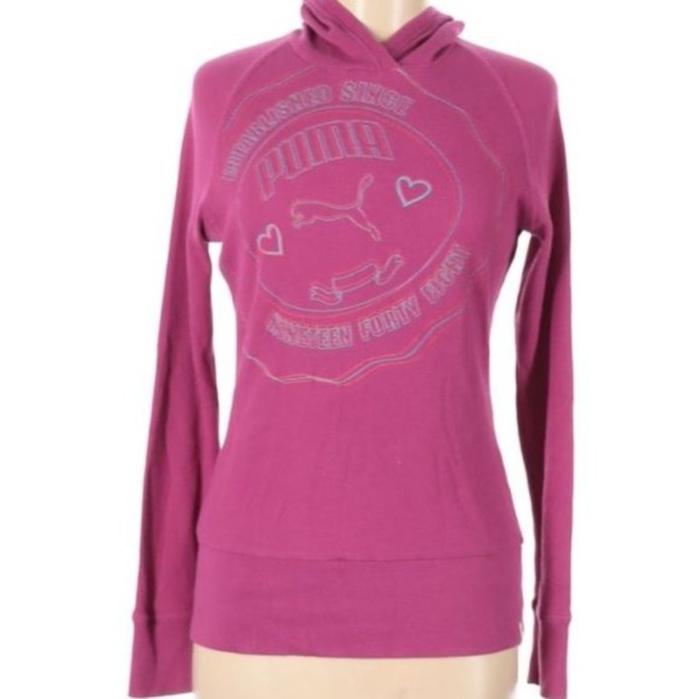 Puma Waffle Knit Long Sleeve Logo Tee Hooded M